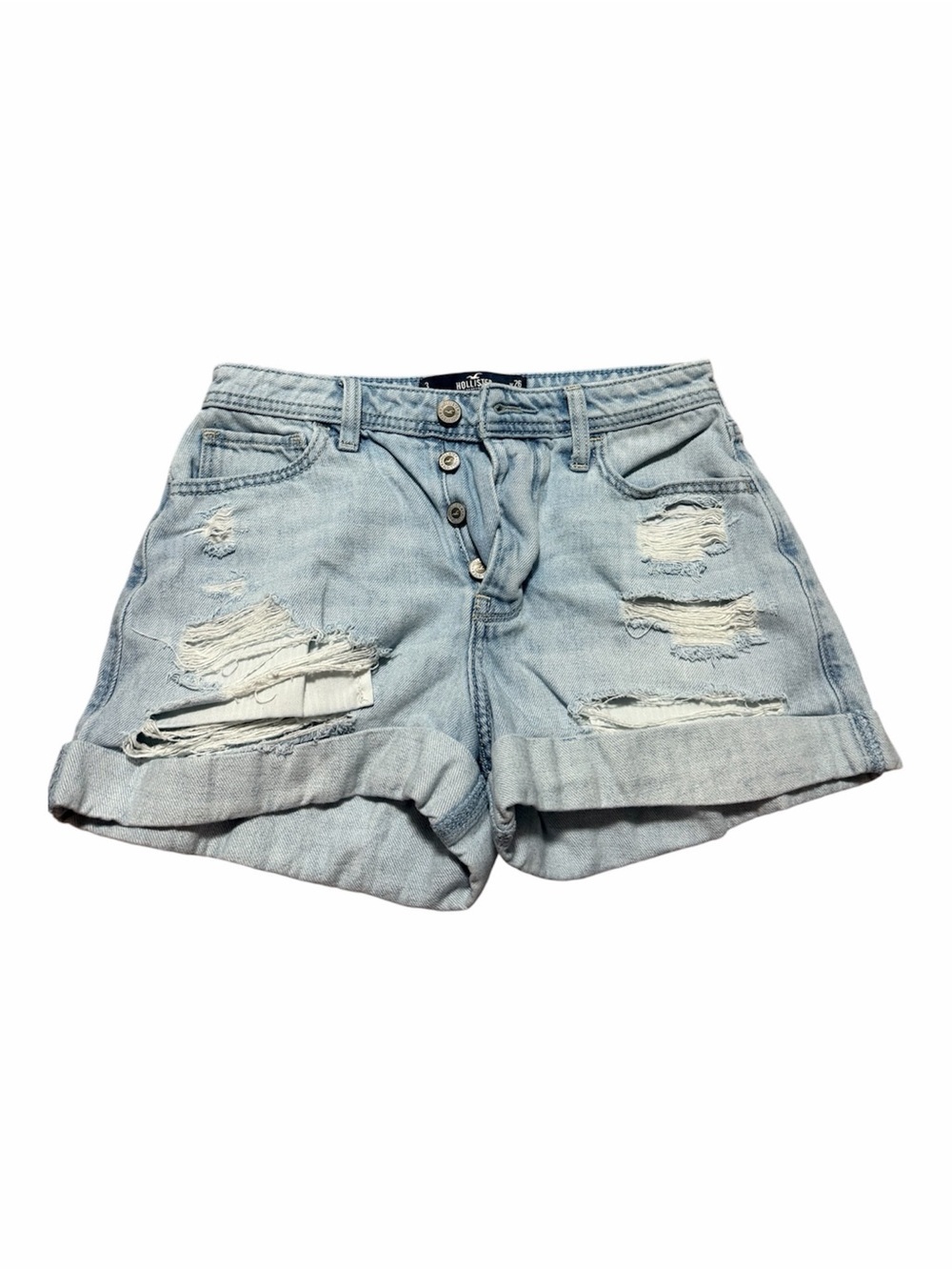 Hollister Light Blue Distressed Roll-Hem Jean Shorts Button Fly Size 3/26 Summer